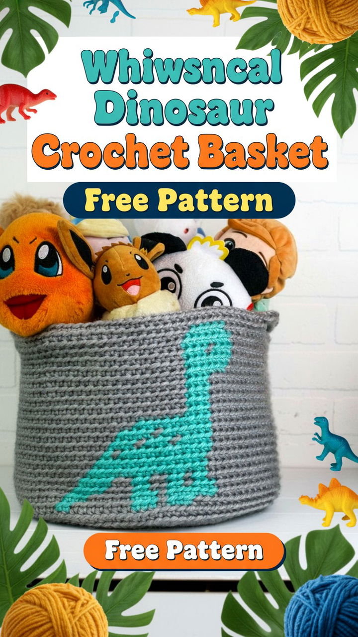 Whimsical Dinosaur Crochet Basket Free Pattern