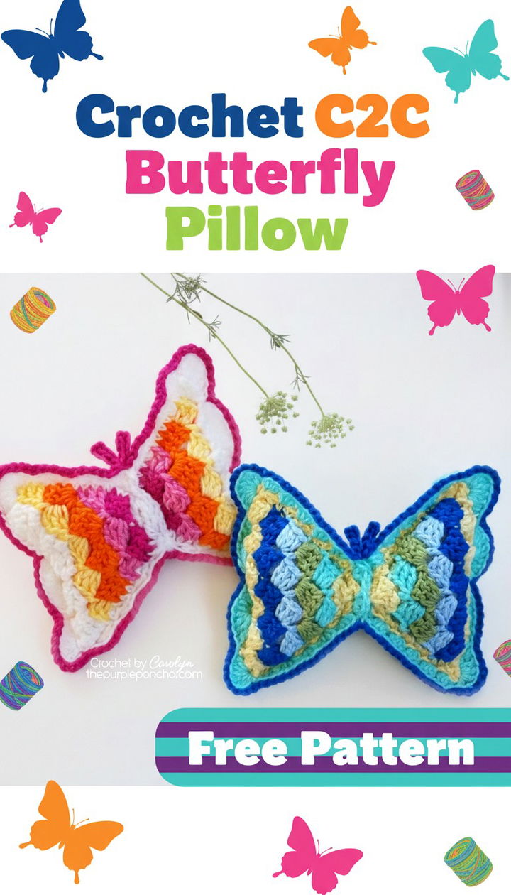 Crochet C2C Butterfly Pillow Free Pattern