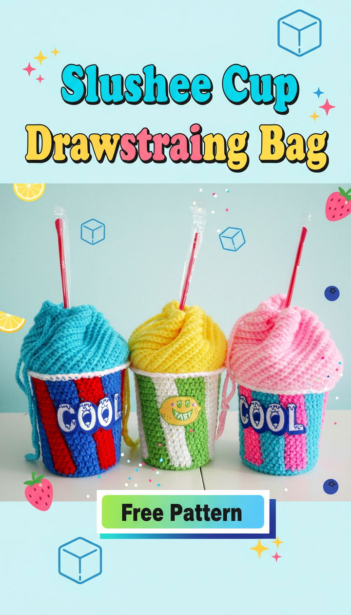 Refresh Your Style with the Free Crochet Slushee Cup Drawstring Bag Pattern