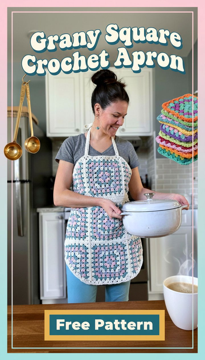 Retro Charm Meets Utility with the Free Granny Square Crochet Apron
