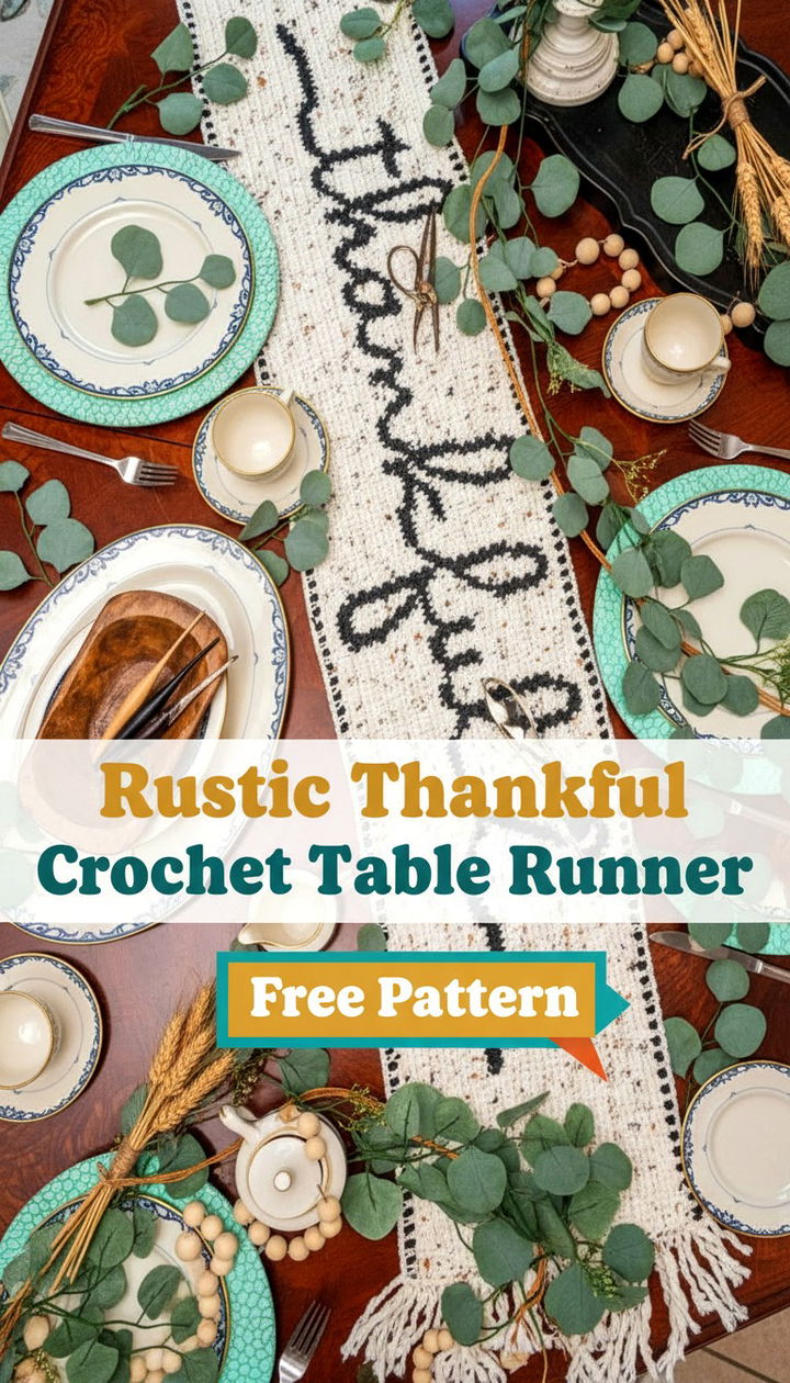 Rustic Thankful Crochet Table Runner Free Pattern