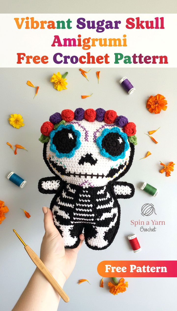 Vibrant Sugar Skull Amigurumi Free Crochet Pattern
