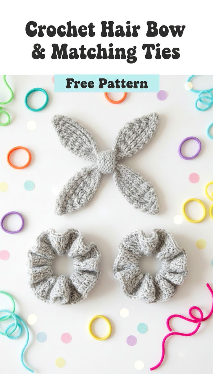 Double the Charm Crochet Hair Bow and Matching Hair Ties Set