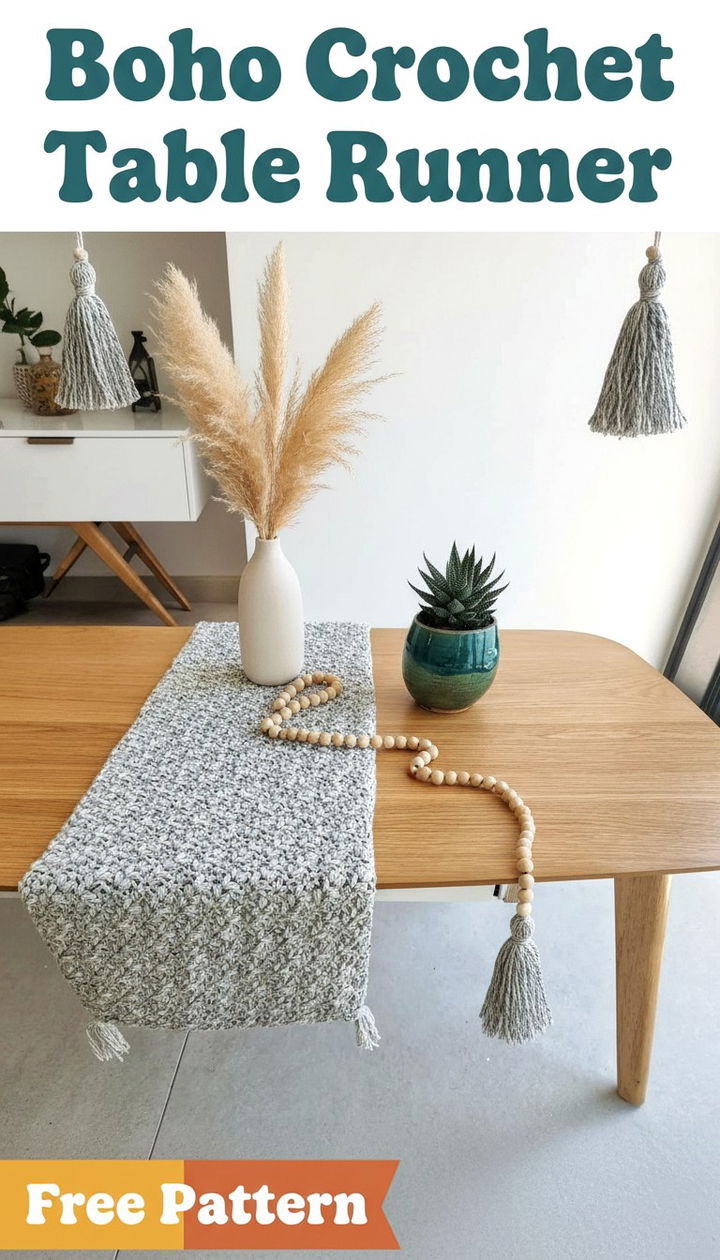 Chic Boho Crochet Table Runner Free Pattern