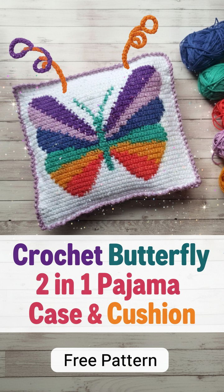 Crochet Butterfly 2 in 1 Pajama Case & Cushion Free Pattern