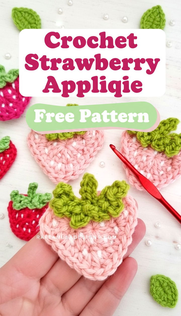 Adorable Crochet Strawberry Applique Free Pattern
