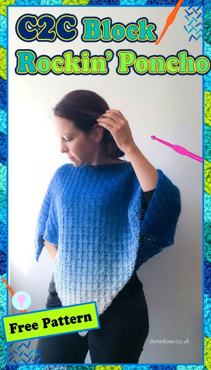 Master the C2C Block Rockin’ Poncho Crochet Pattern