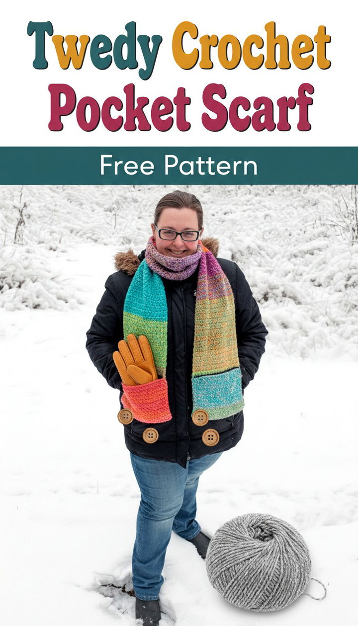 Stay Cozy and Stylish with the Tweedy Crochet Pocket Scarf Free Pattern