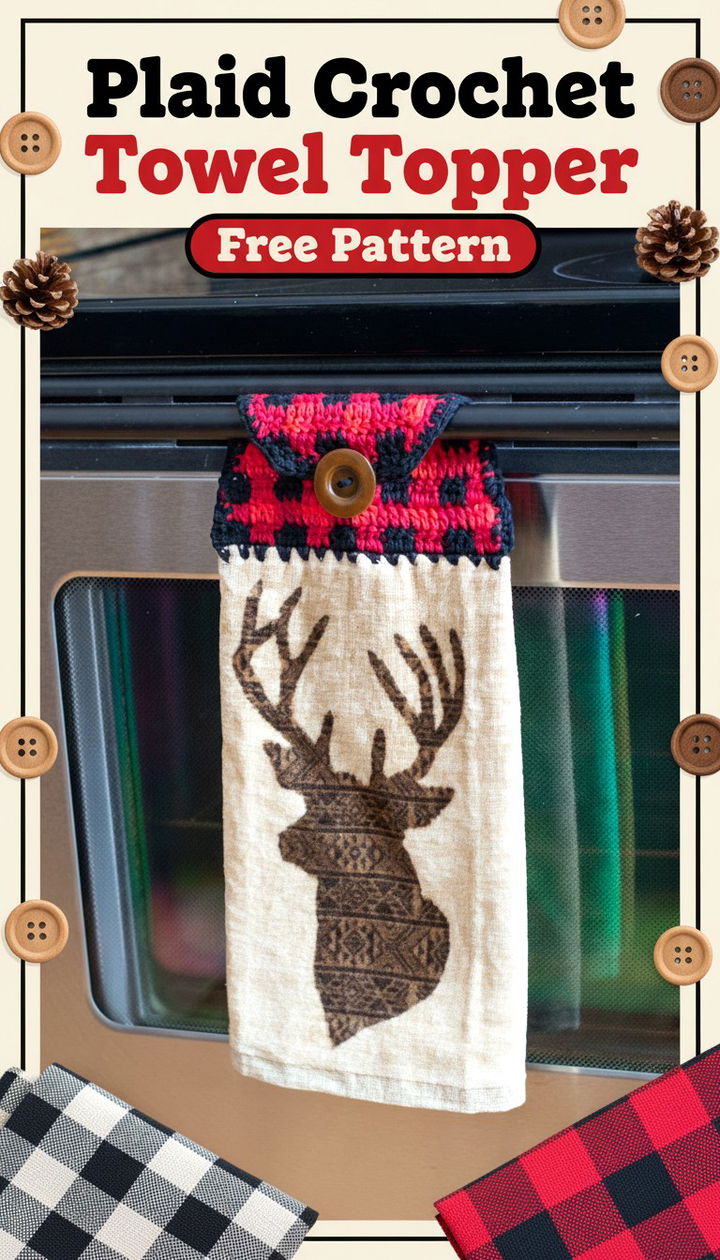 Modern Plaid Crochet Towel Topper for Stylish Kitchens