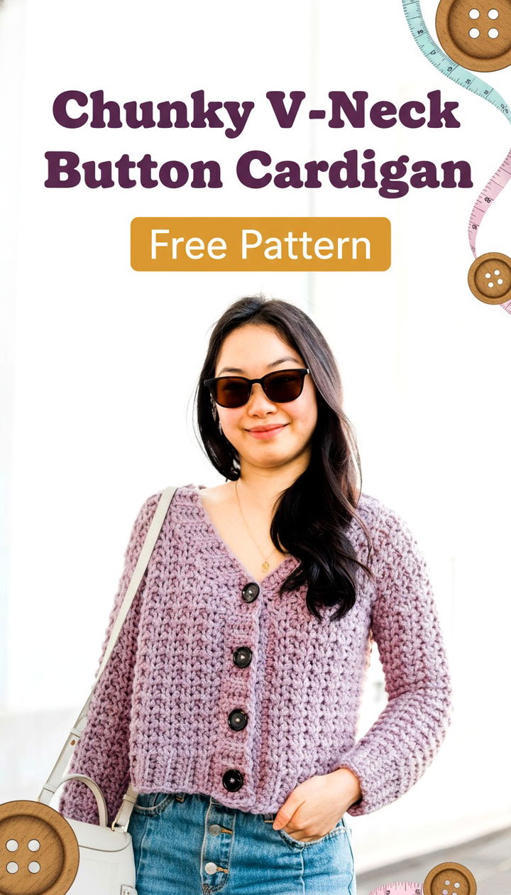 Cozy Comfort Chunky V Neck Button Cardigan Free Crochet Pattern