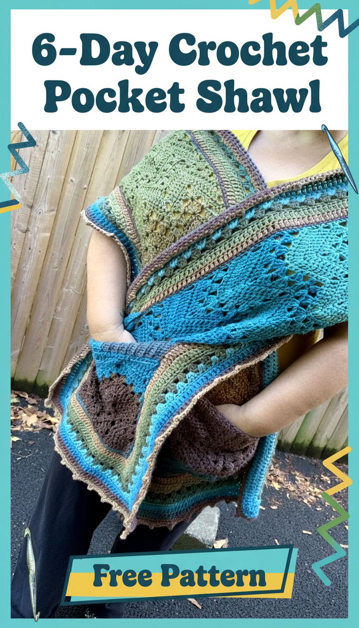6 Day Crochet Pocket Shawl Free Pattern