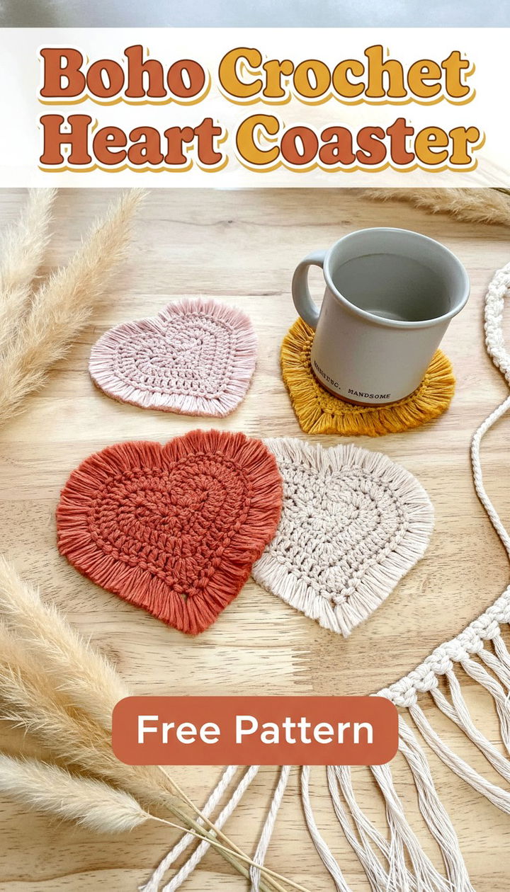 Elegant Boho Crochet Heart Coaster for Modern Decor