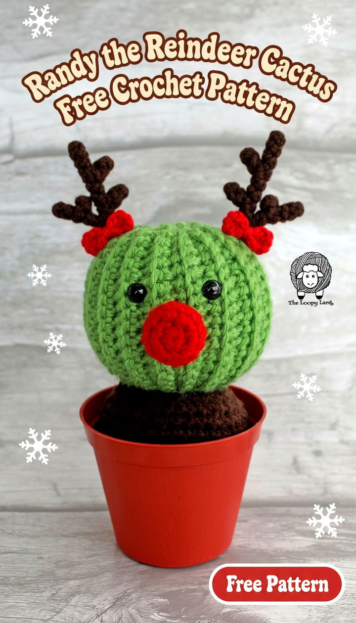 Festive Randy the Reindeer Cactus Free Crochet Pattern