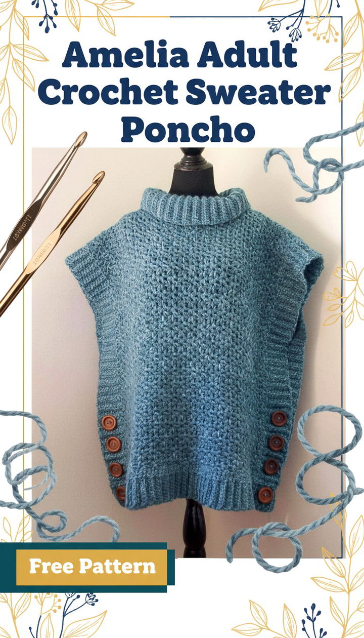 Elegant Amelia Poncho Adult Sweater Free Crochet Pattern
