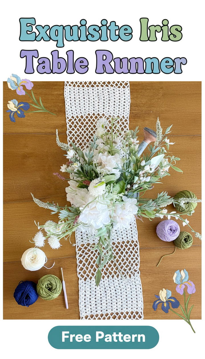 Exquisite Iris Table Runner Free Crochet Pattern