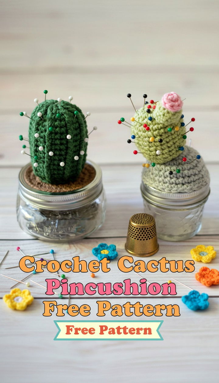 Functional and Cute Crochet Cactus Pincushion Free Pattern