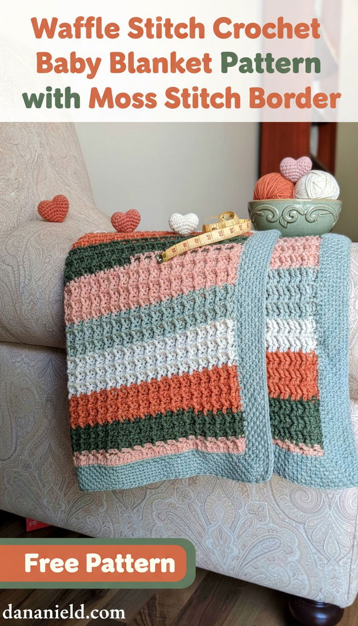 Handcrafted Waffle Stitch Crochet Baby Blanket with Moss Stitch Border