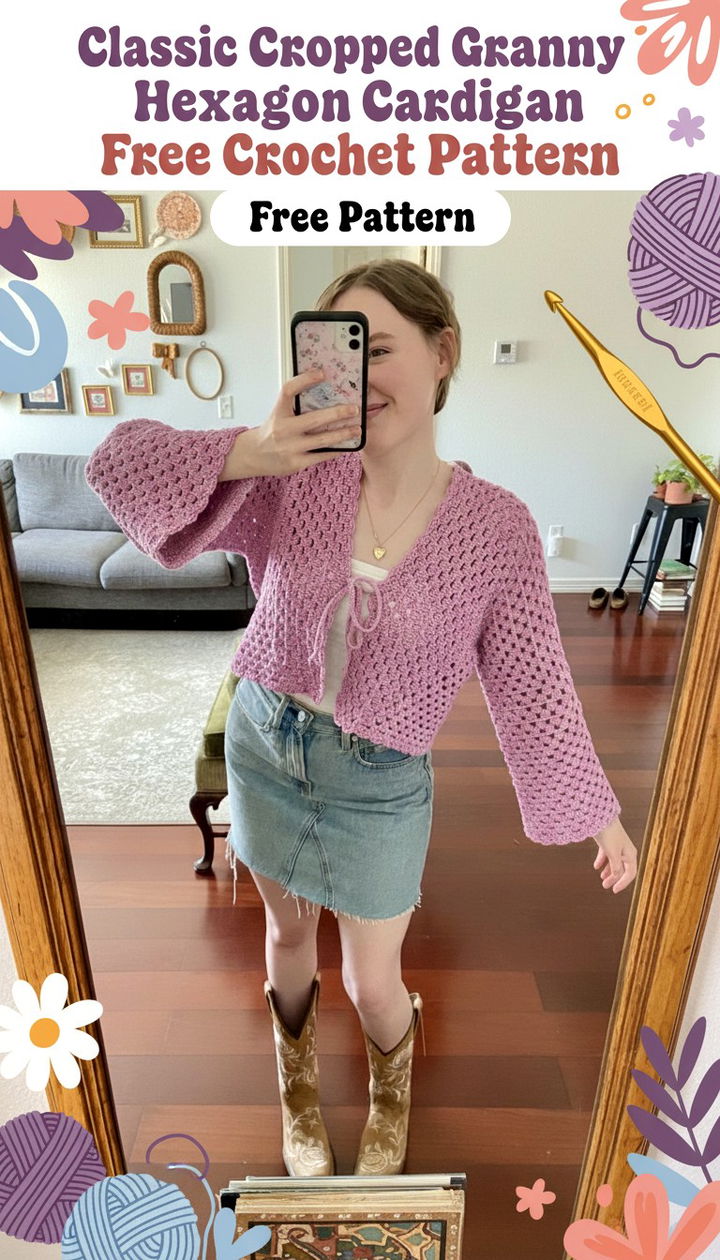 Master the Classic Cropped Granny Hexagon Cardigan