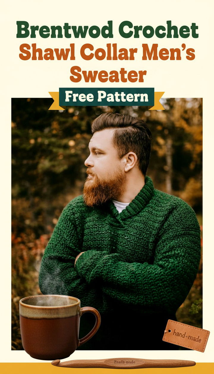 Sophisticated Brentwood Crochet Shawl Collar Men’s Sweater