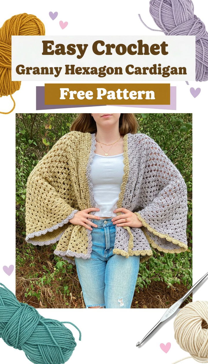 Stylish Easy Crochet Granny Hexagon Cardigan Free Pattern