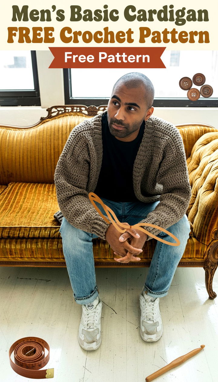 The Essential Men’s Basic Cardigan Free Crochet Pattern
