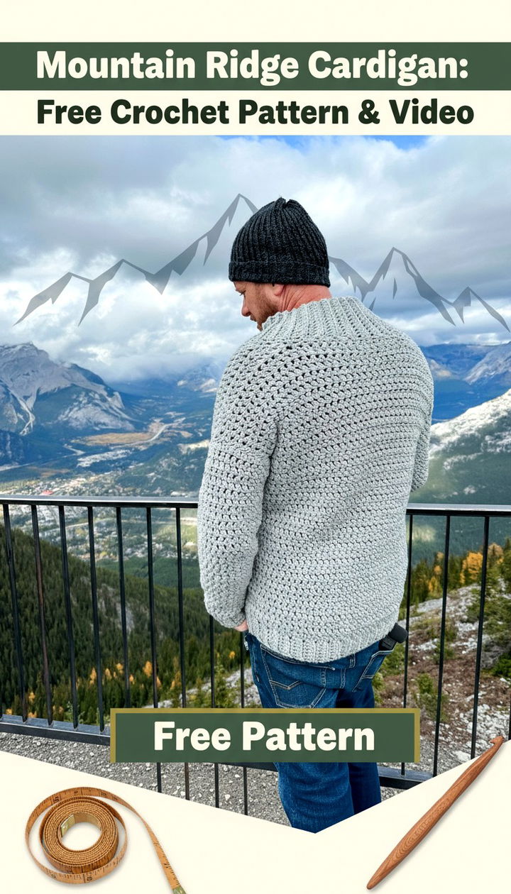 Rugged and Textured Mountain Ridge Cardigan Free Crochet Pattern