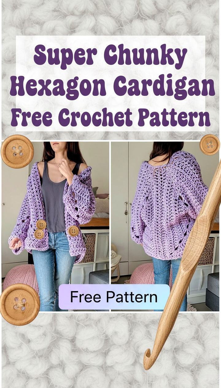 Ultimate Super Chunky Hexagon Cardigan Free Crochet Pattern
