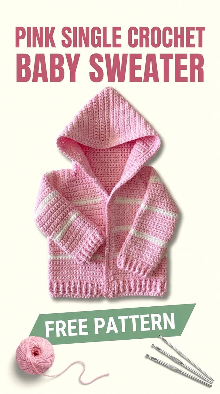 Charming Pink Single Crochet Baby Sweater Pattern
