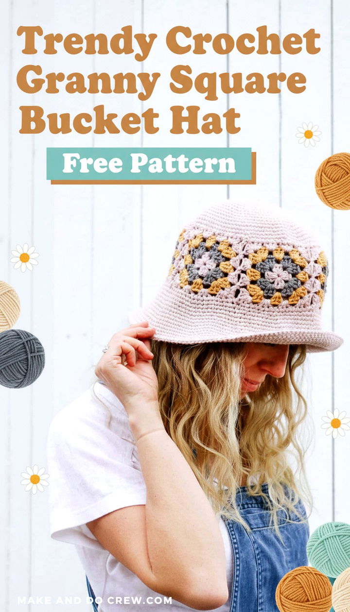 Trendy Crochet Granny Square Bucket Hat Essential Free Summer Pattern