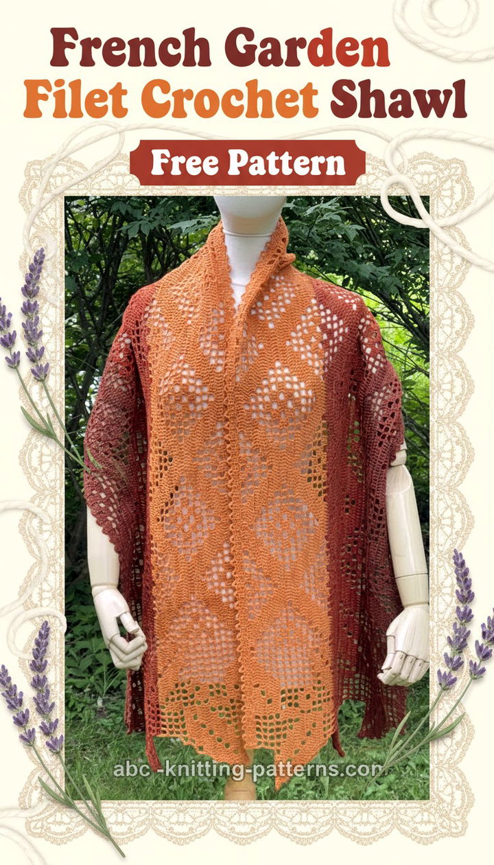 Elegant French Garden Filet Crochet Shawl Free Pattern
