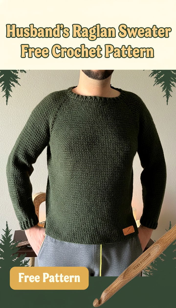 Timeless Husband’s Raglan Sweater Free Crochet Pattern