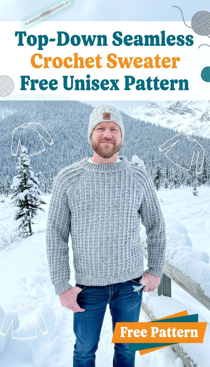 Versatile Top Down Seamless Crochet Sweater Unisex Pattern