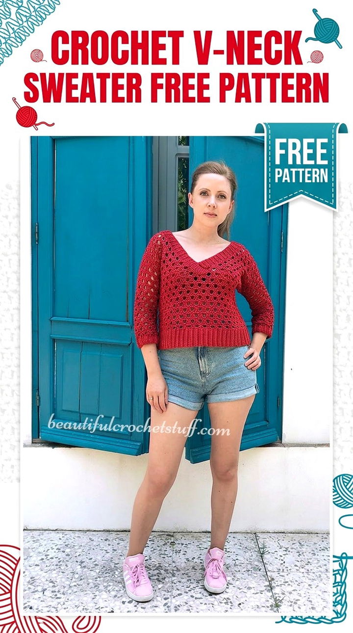 Crochet V Neck Sweater Free Pattern