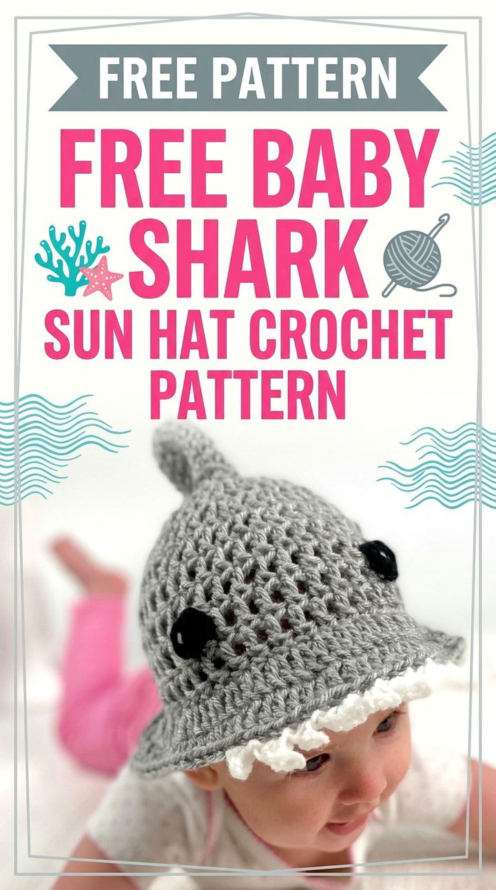Free Baby Shark Sun Hat Crochet Pattern Modern Retro Kids Style