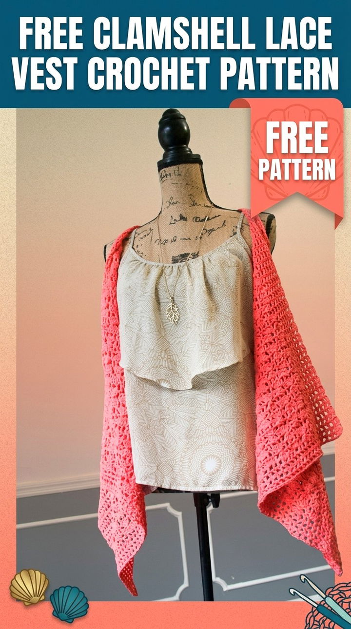 Free Clamshell Lace Vest Crochet Pattern Modern Retro Bohemian Style
