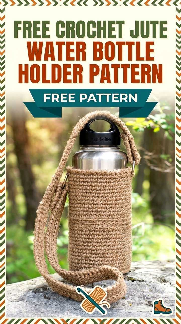 Free Crochet Jute Water Bottle Holder Pattern Modern Groovy Eco Style