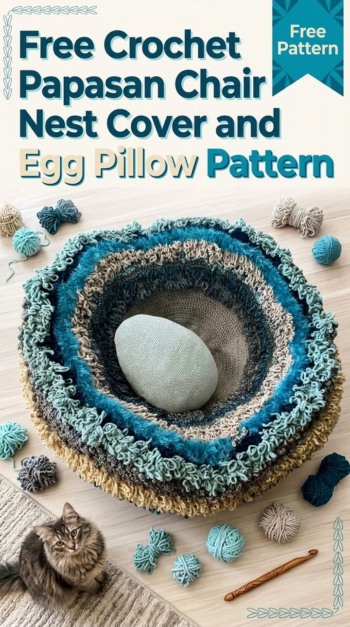 Free Crochet Papasan Chair Nest Cover and Egg Pillow Pattern
