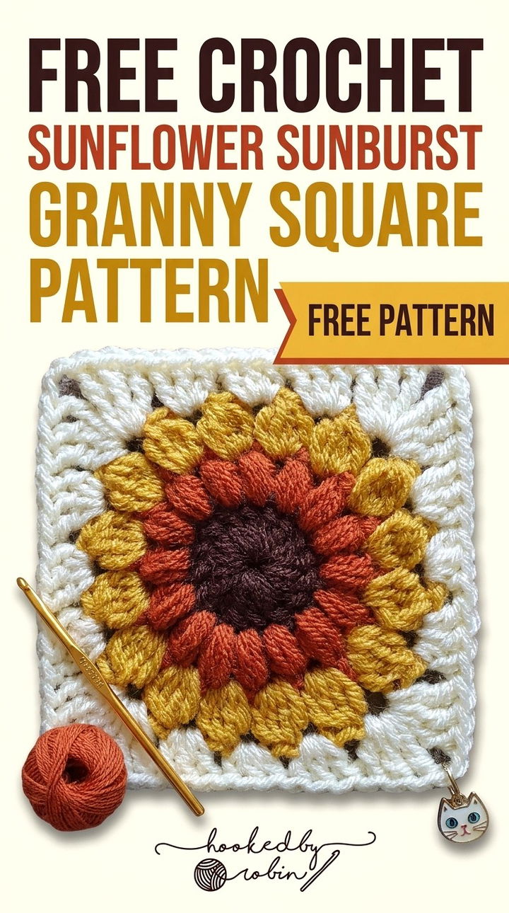Free Crochet Sunflower Sunburst Granny Square Pattern