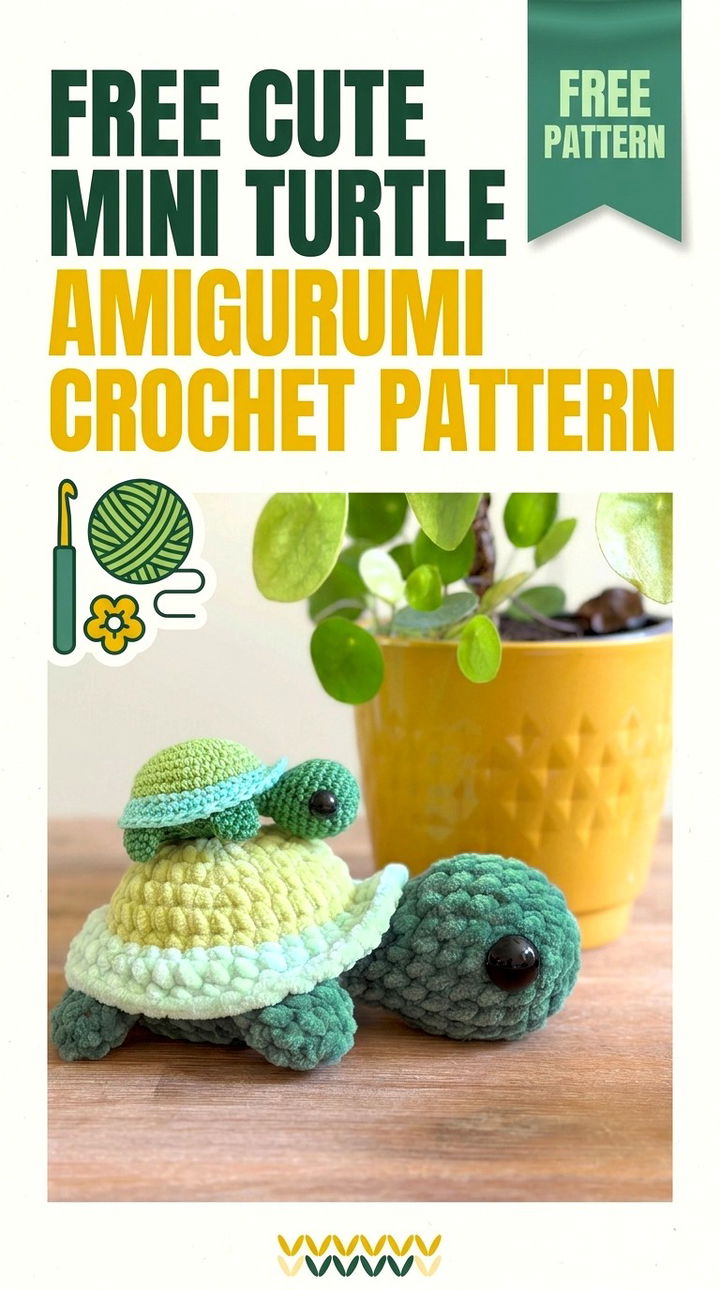 Free Cute Mini Turtle Amigurumi Pattern Modern Retro Boho Style