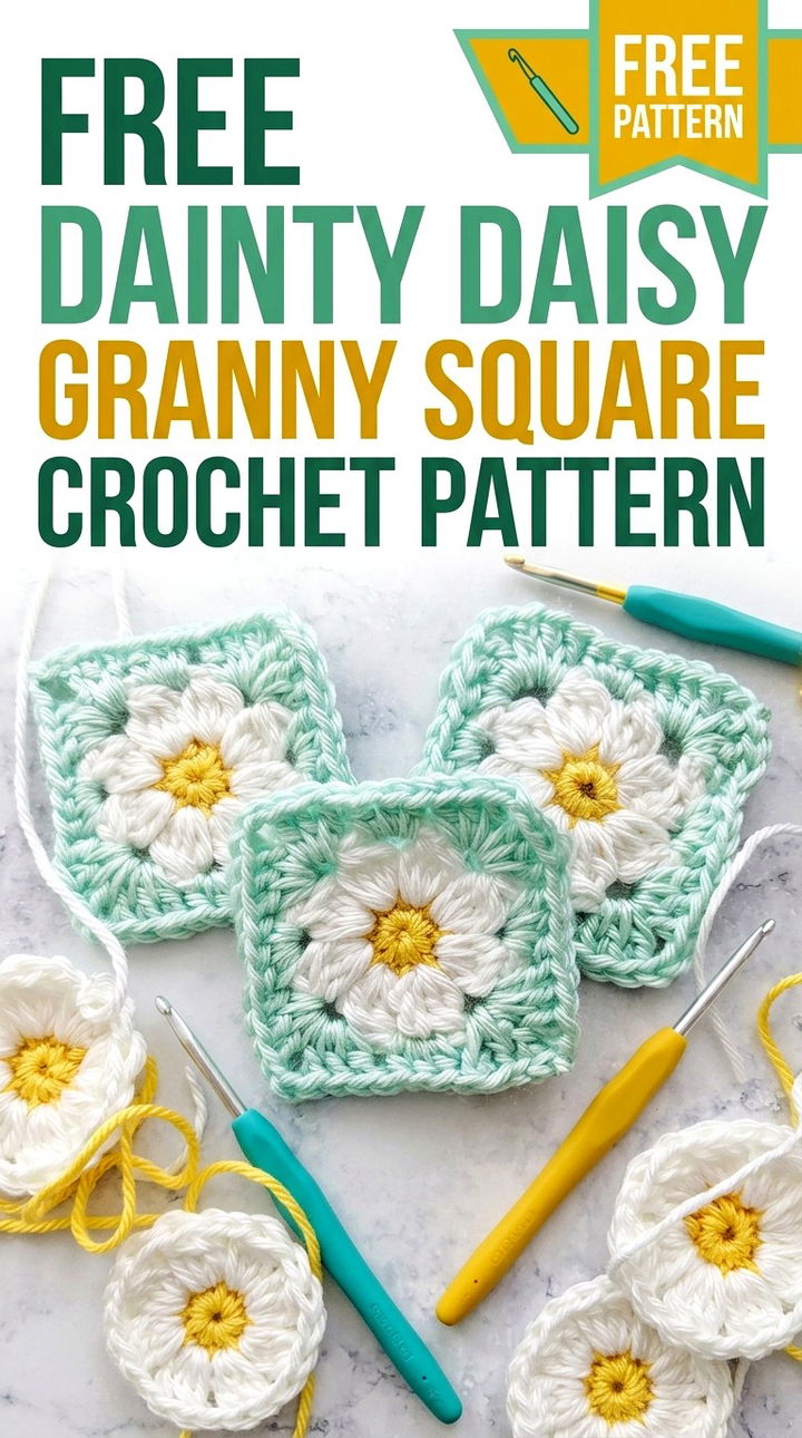 Free Dainty Daisy Granny Square Crochet Pattern Modern Retro Floral Style