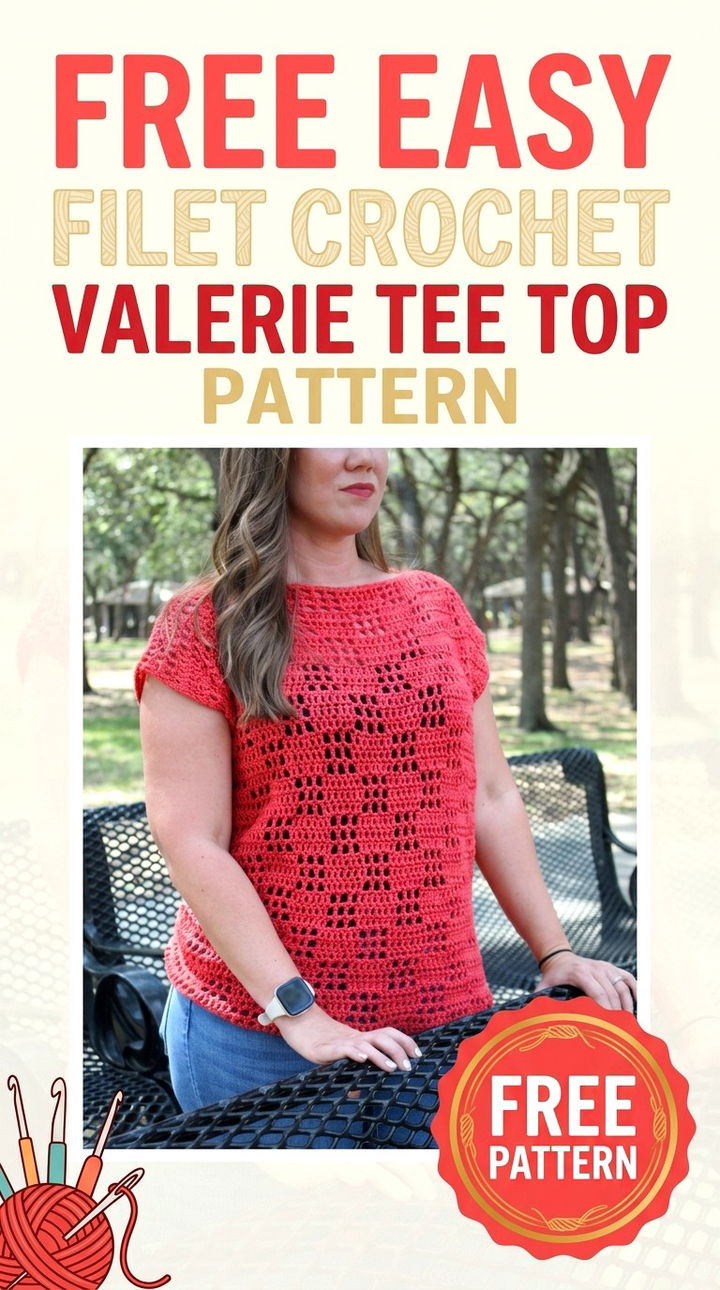 Free Easy Filet Crochet Valerie Tee Top Pattern...