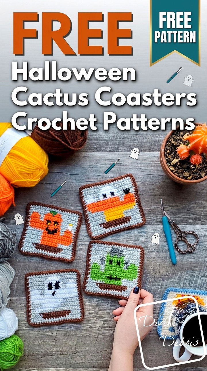 Free Halloween Cactus Coasters Crochet Patterns