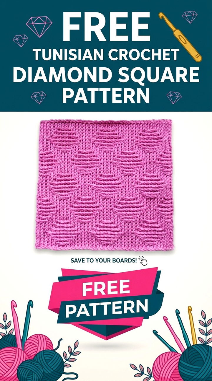 Free Tunisian Crochet Diamond Square Pattern Modern Geometric Style