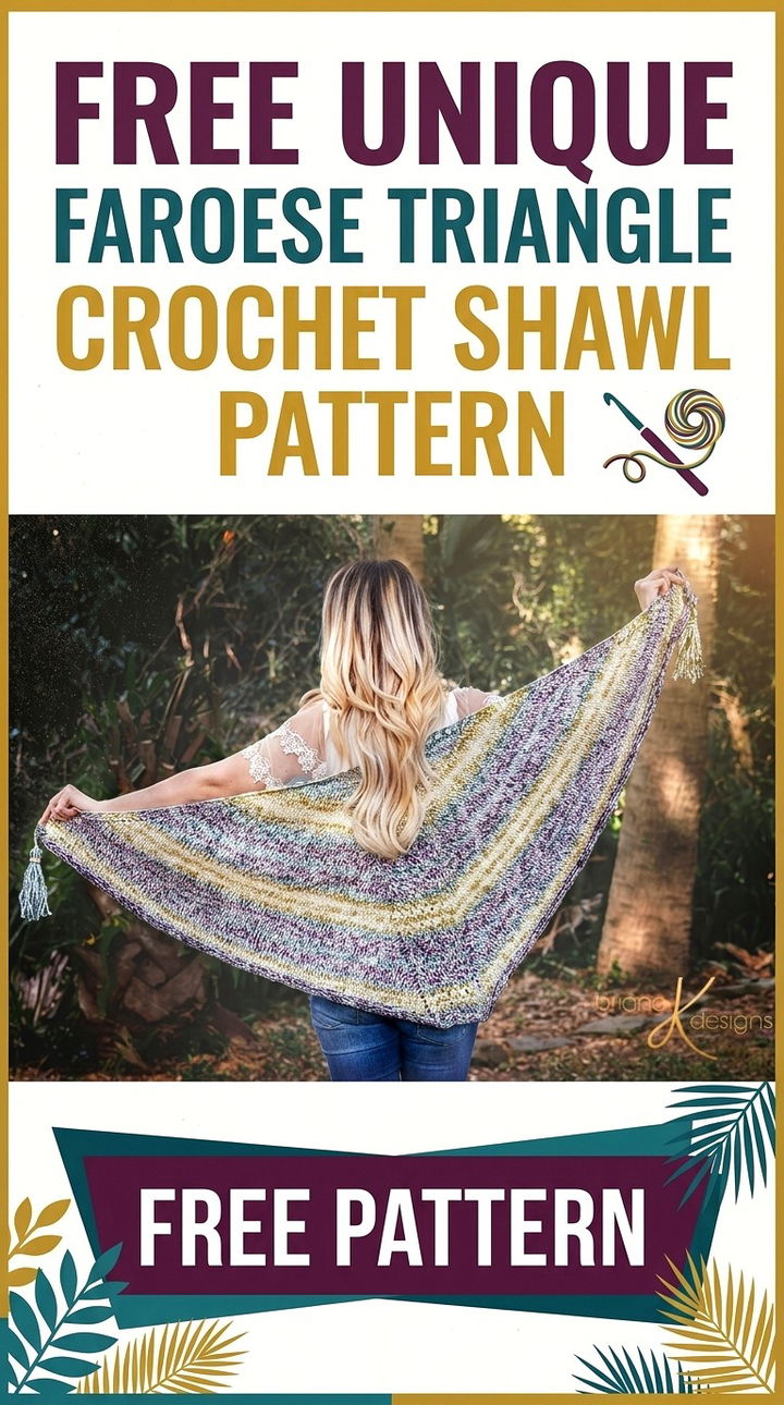 Free Unique Faroese Triangle Crochet Shawl Pattern Modern Groovy Wrap Style.