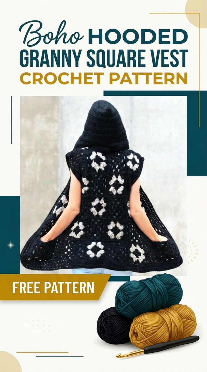 Stylish Hooded Granny Square Vest Crochet Pattern