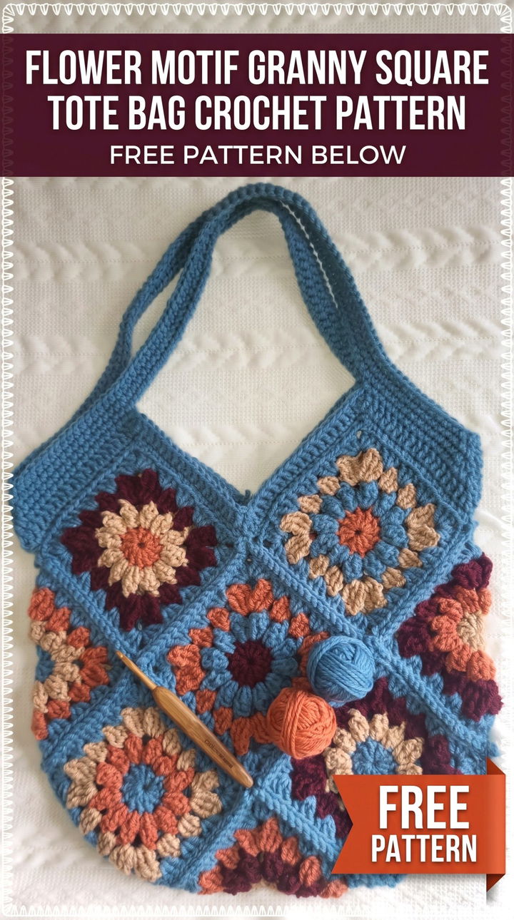 Floral Elegance The Flower Motif Granny Square Tote Bag