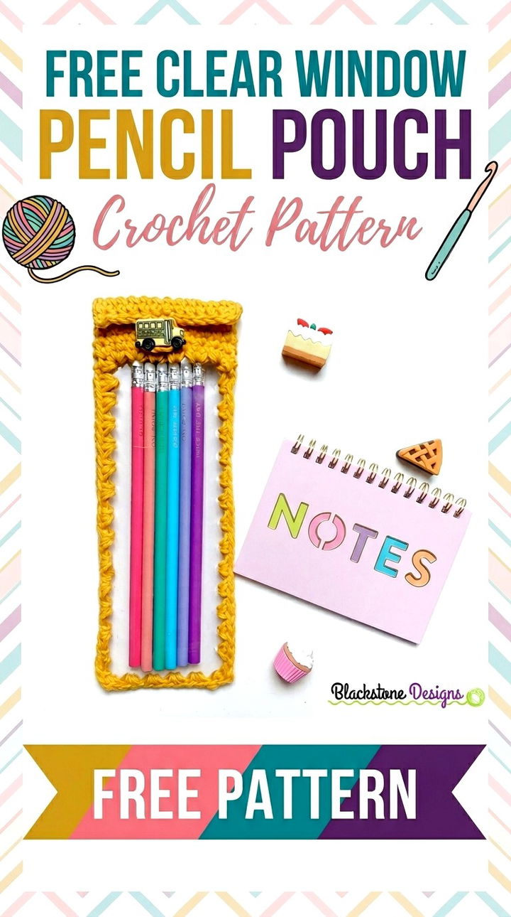 Free Clear Window Pencil Pouch Crochet Pattern Modern Groovy School Style