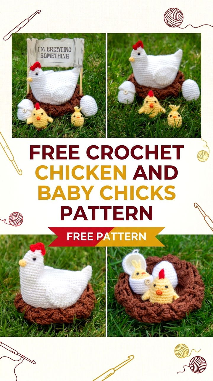 Free Crochet Chicken and Baby Chicks 6 in 1 Pattern Retro Farmhouse CAL