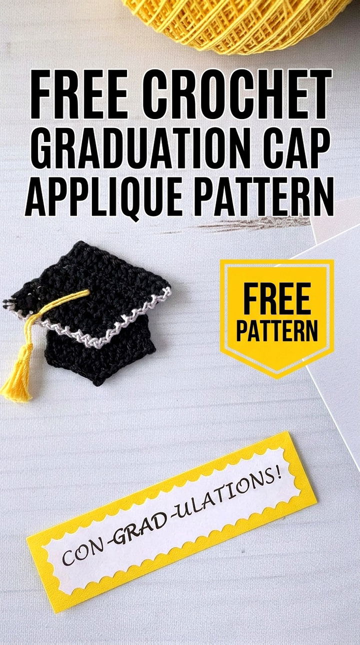 Free Crochet Graduation Cap Applique Pattern Modern Card Decor