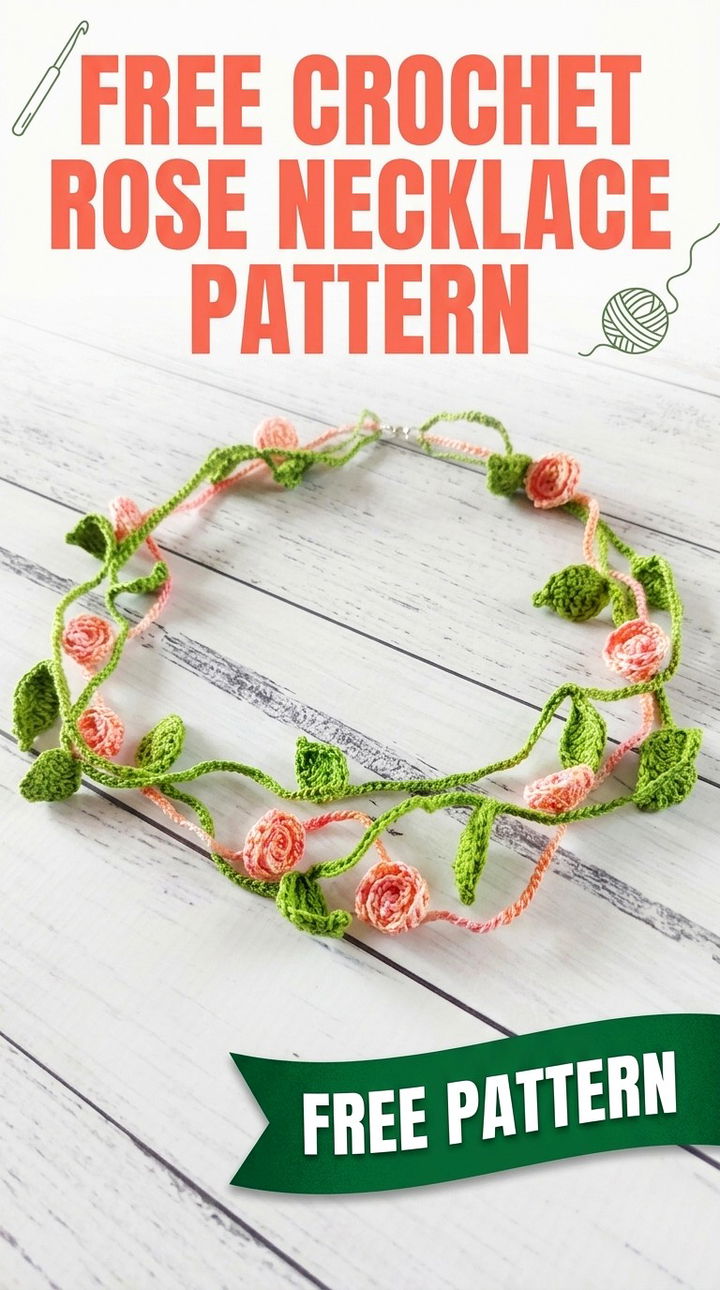 Free Crochet Rose Necklace Pattern Modern Retro Boho Style